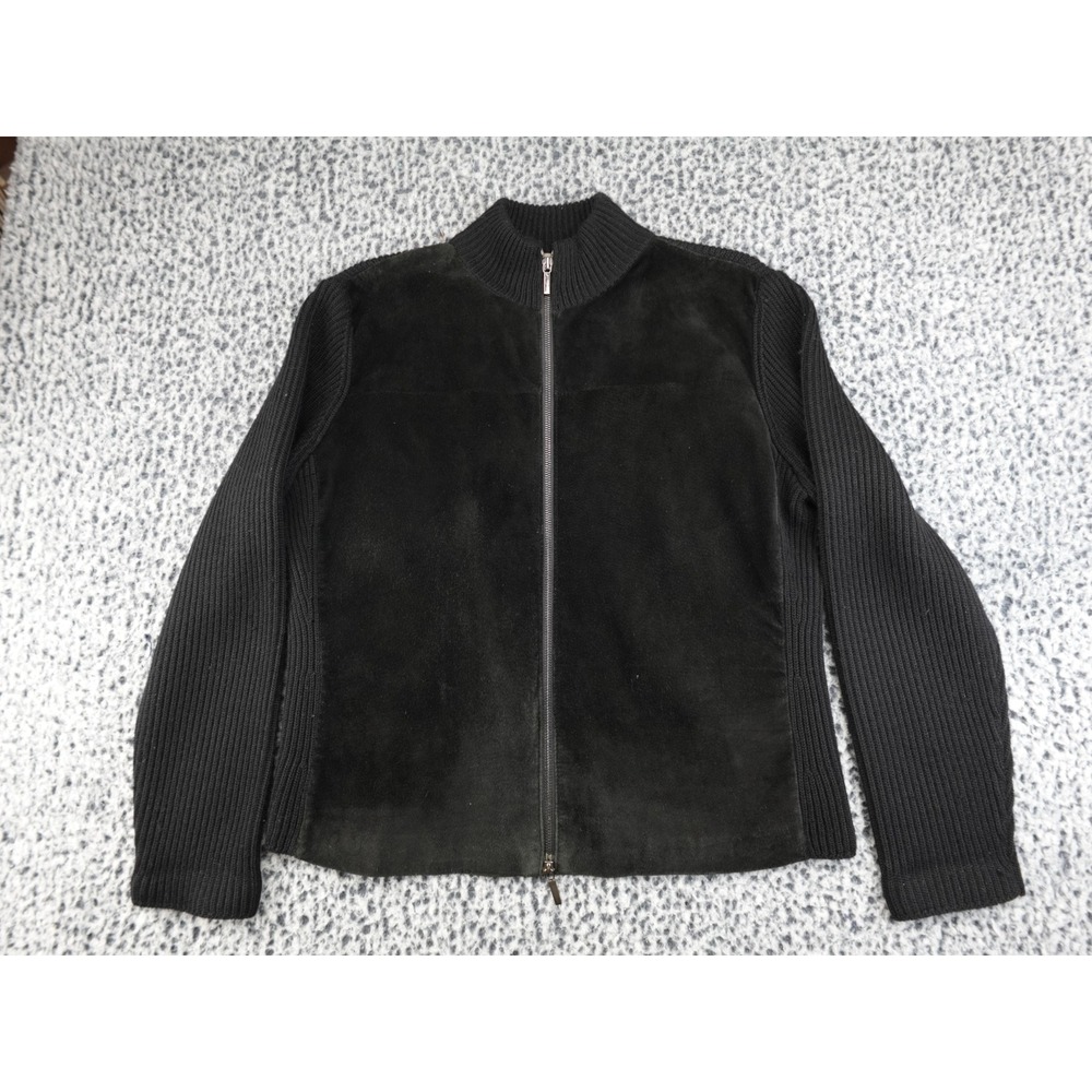 Valerie Separates‎ Full Zip Jacket Womens Large Black Suede Knit Mock Neck